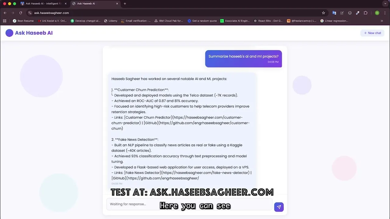 Ask Haseeb AI project walkthrough video